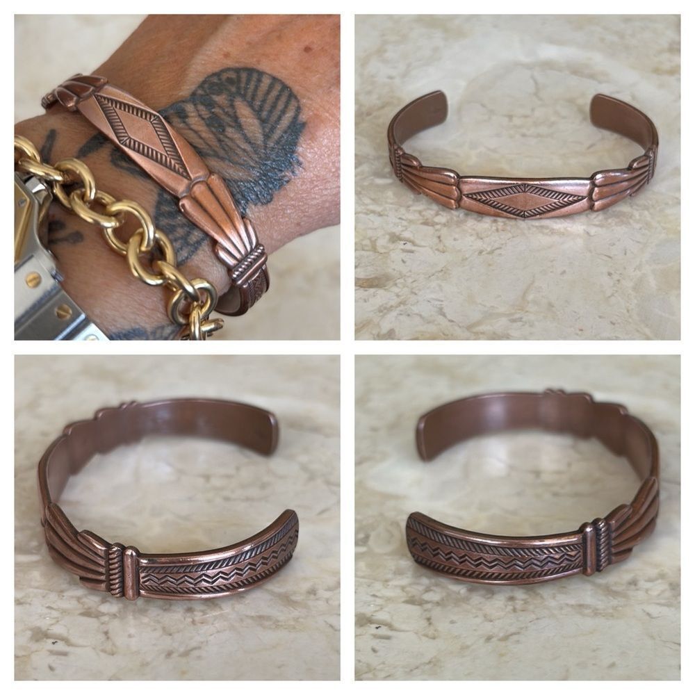 Vintage Solid Copper Southwestern Design Cuff  Unisex Bracelet